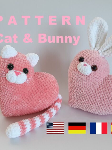 Bunny and Cat plush heart (1)